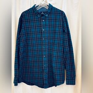 George men’s blue plaid 3XLT long sleeve casual button shirt, cotton